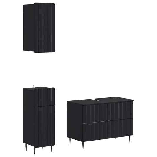 3 Piece Bathroom Cabinet Set ZWOLLE Black Engineered Wood