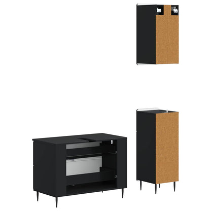 3 Piece Bathroom Cabinet Set ZWOLLE Black Engineered Wood