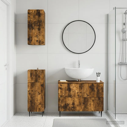 3 Piece Bathroom Cabinet Set ZWOLLE Smoked Oak Engineered Wood