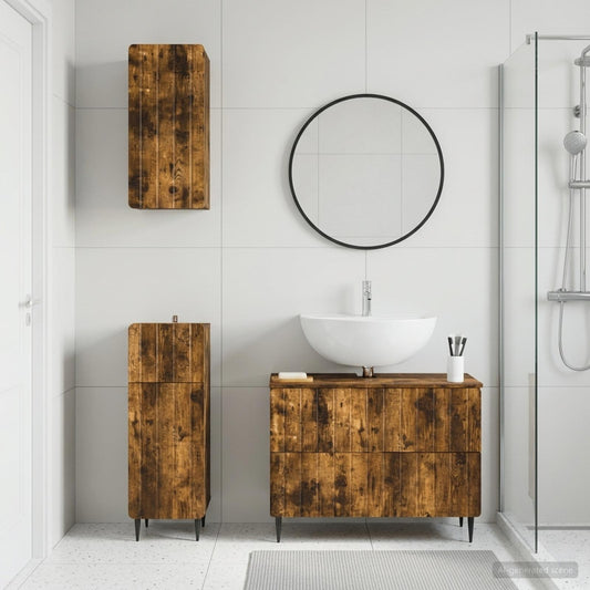 3 Piece Bathroom Cabinet Set ZWOLLE Smoked Oak Engineered Wood