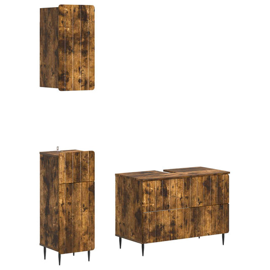 3 Piece Bathroom Cabinet Set ZWOLLE Smoked Oak Engineered Wood