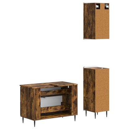 3 Piece Bathroom Cabinet Set ZWOLLE Smoked Oak Engineered Wood