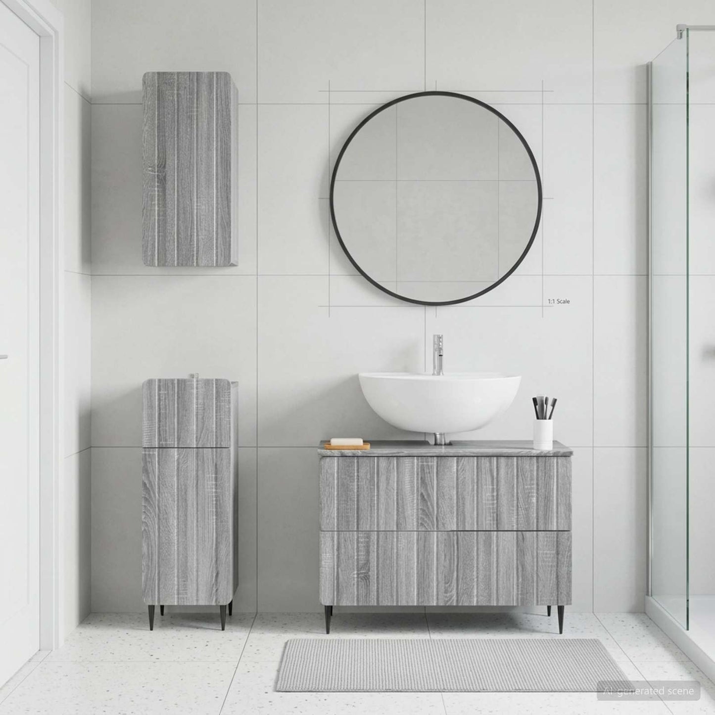 3 Piece Bathroom Cabinet Set ZWOLLE Grey Sonoma Engineered Wood