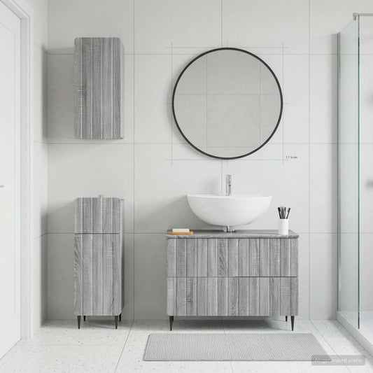 3 Piece Bathroom Cabinet Set ZWOLLE Grey Sonoma Engineered Wood