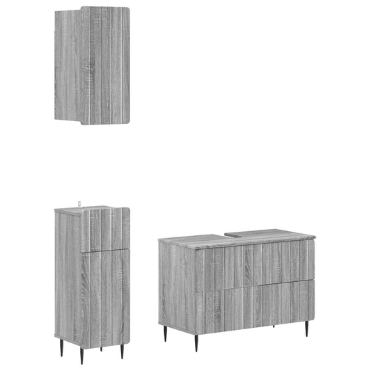 3 Piece Bathroom Cabinet Set ZWOLLE Grey Sonoma Engineered Wood