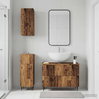 3 Piece Bathroom Cabinet Set ZWOLLE Old Wood Engineered Wood