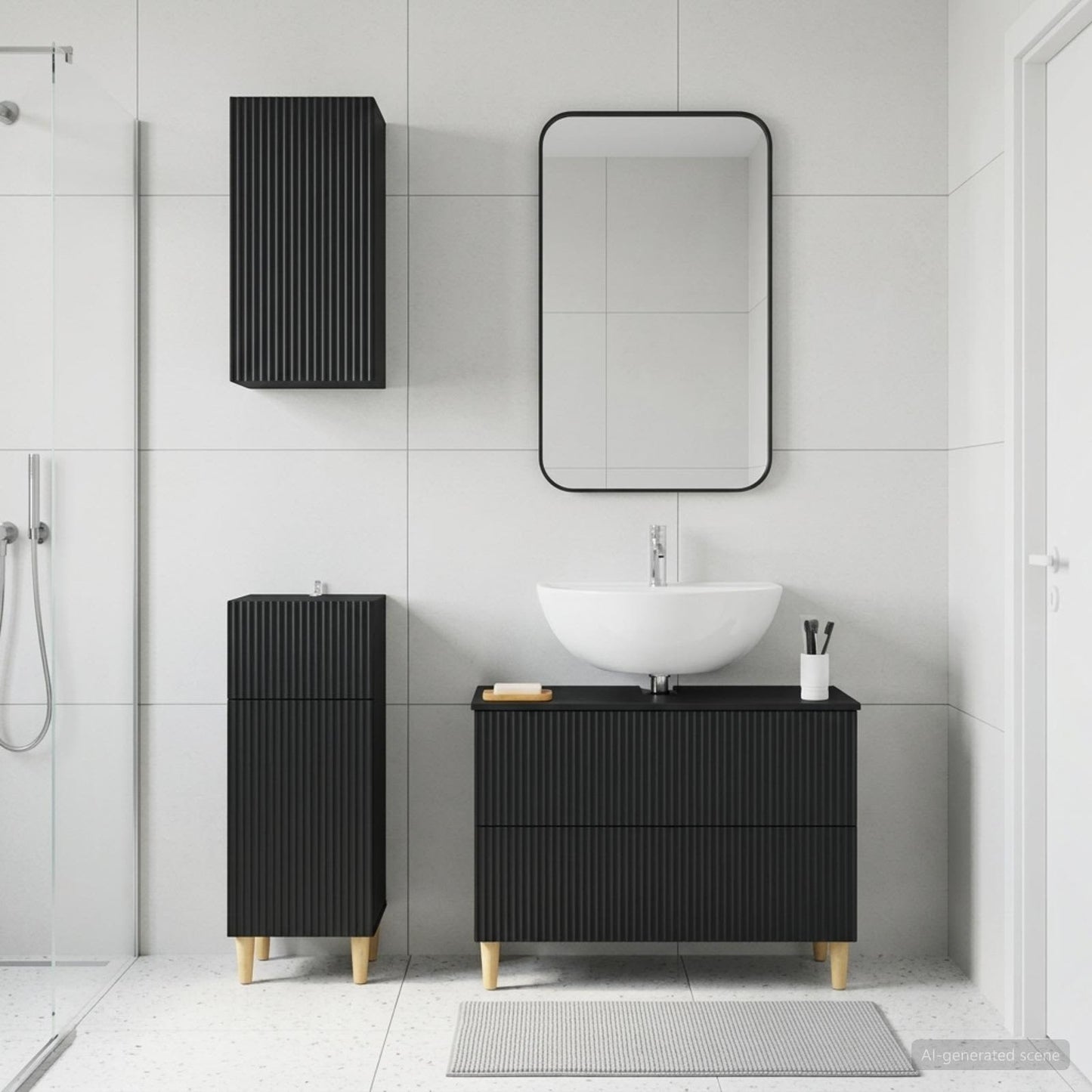 3 Piece Bathroom Cabinet Set ARNHEM Black Engineered Wood