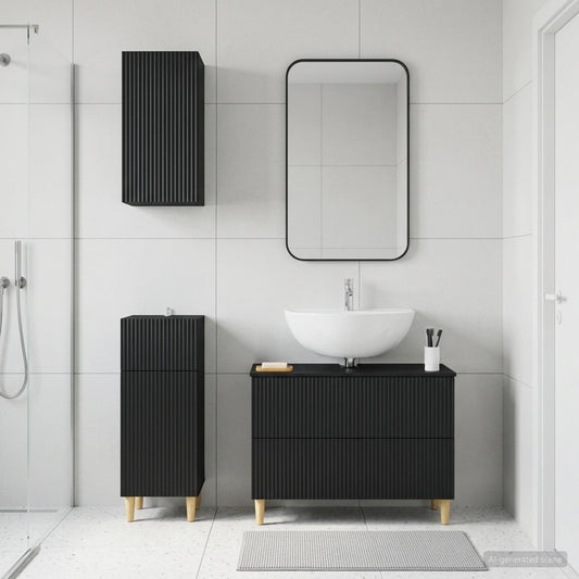 3 Piece Bathroom Cabinet Set ARNHEM Black Engineered Wood