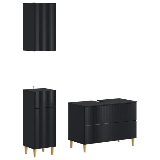 3 Piece Bathroom Cabinet Set ARNHEM Black Engineered Wood