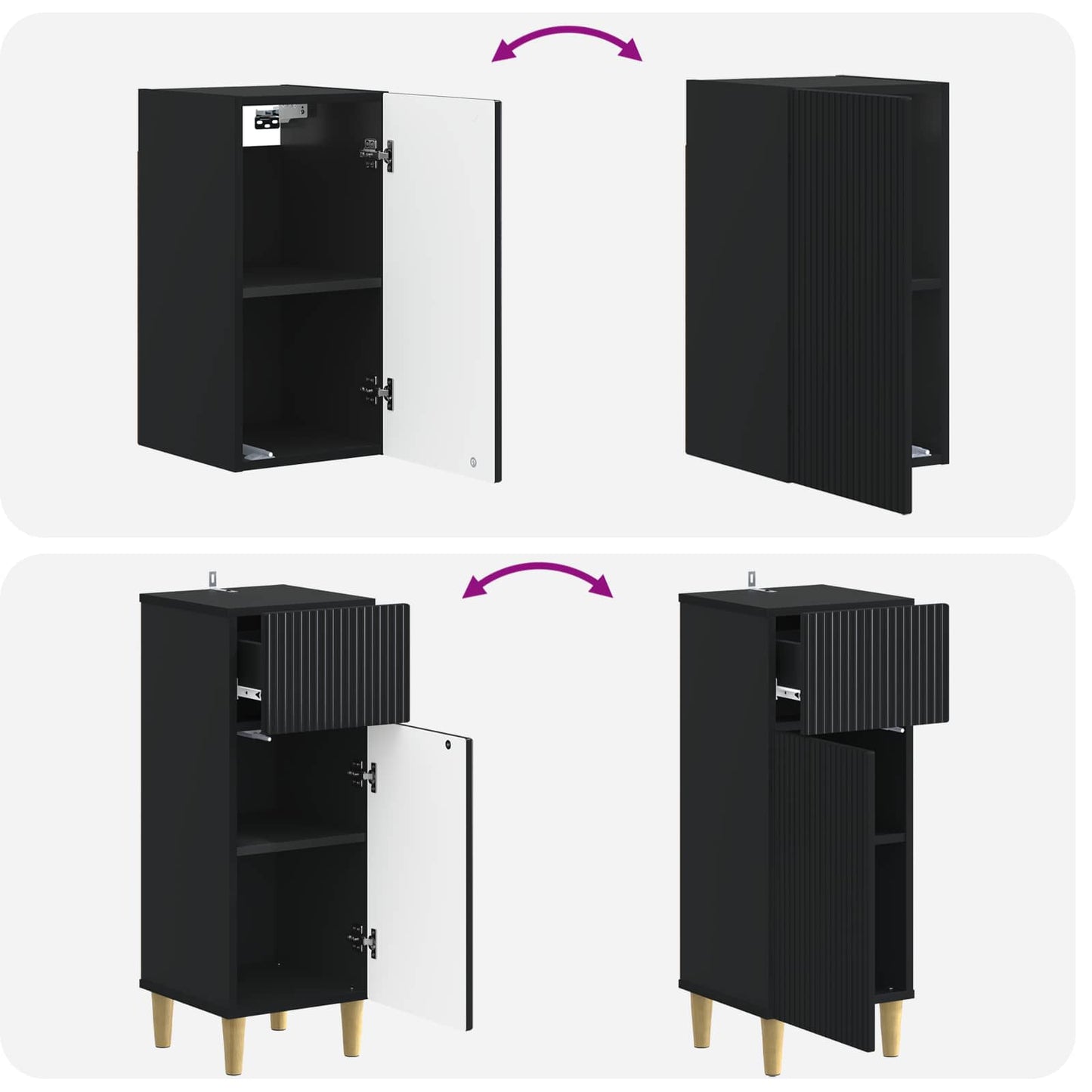 3 Piece Bathroom Cabinet Set ARNHEM Black Engineered Wood