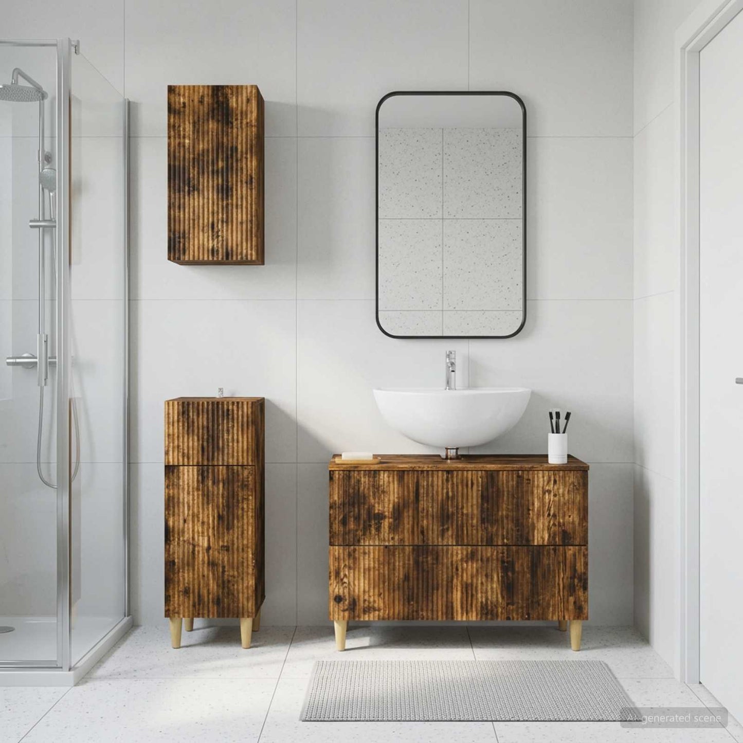 3 Piece Bathroom Cabinet Set ARNHEM Smoked Oak Engineered Wood