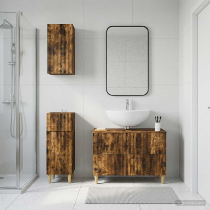 3 Piece Bathroom Cabinet Set ARNHEM Smoked Oak Engineered Wood