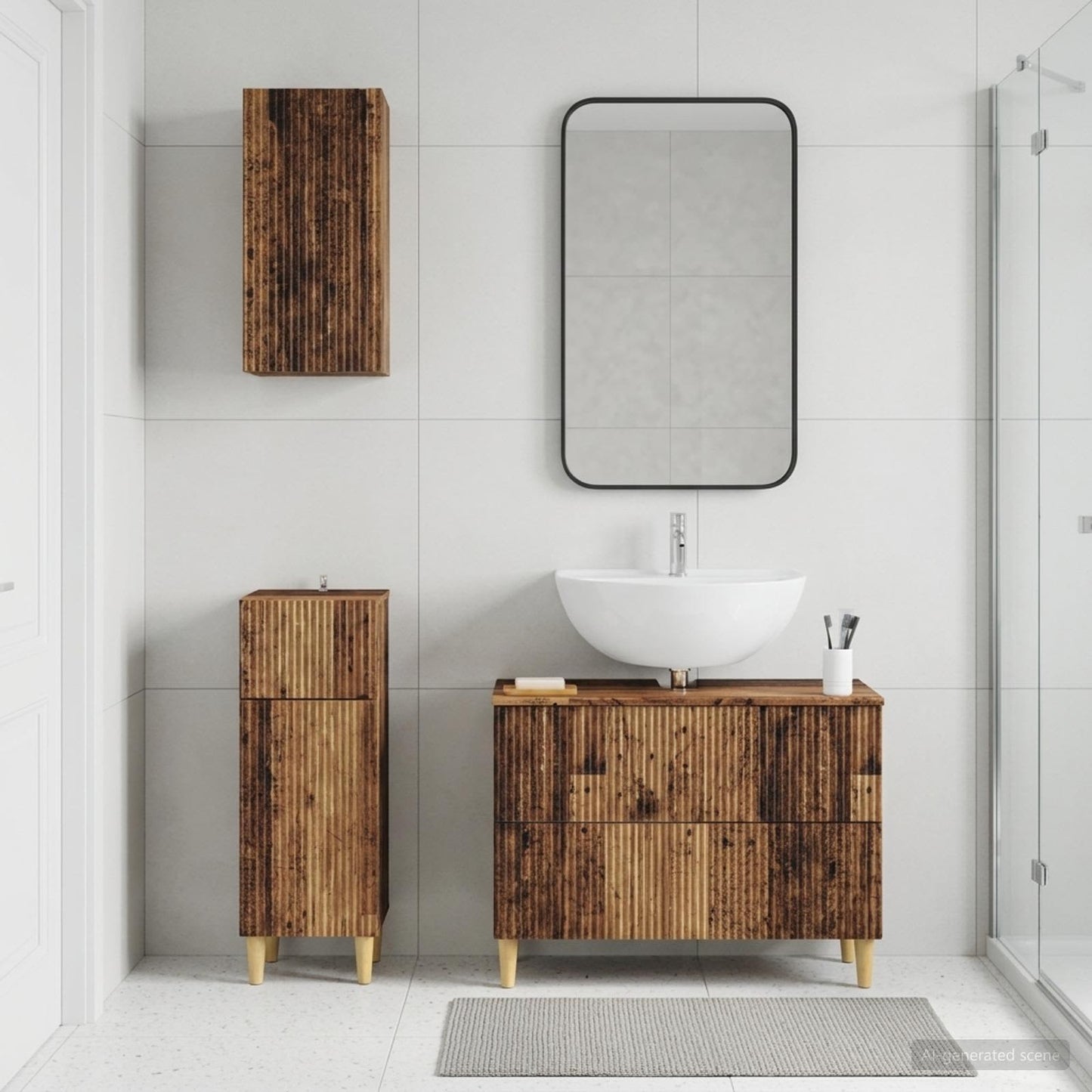 3 Piece Bathroom Cabinet Set ARNHEM Old Wood Engineered Wood
