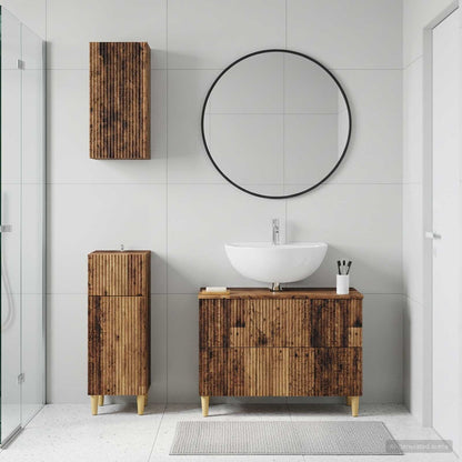 3 Piece Bathroom Cabinet Set ARNHEM Old Wood Engineered Wood