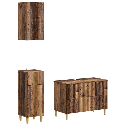 3 Piece Bathroom Cabinet Set ARNHEM Old Wood Engineered Wood