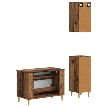 3 Piece Bathroom Cabinet Set ARNHEM Old Wood Engineered Wood