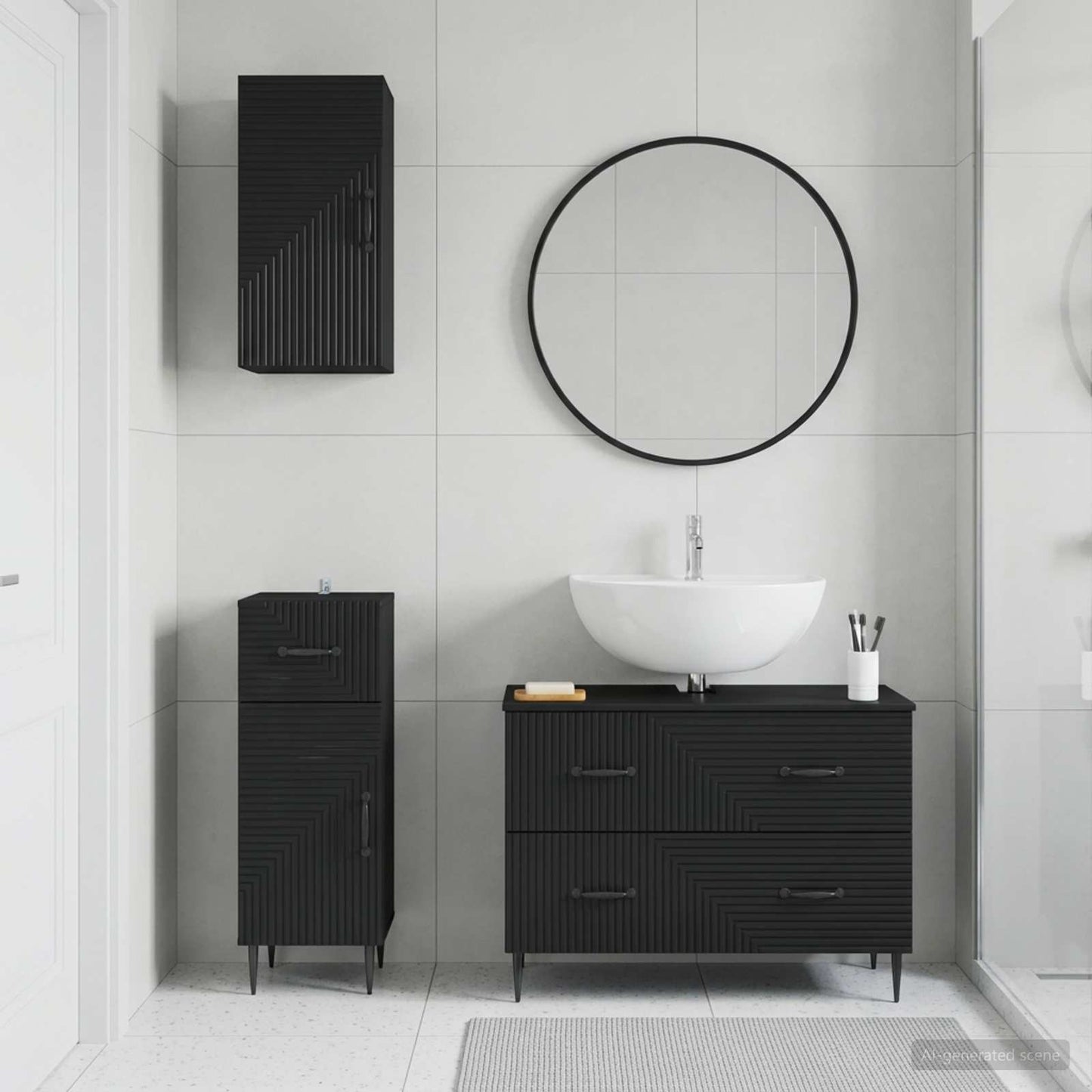 3 Piece Bathroom Cabinet Set HAARLEM Black Engineered Wood