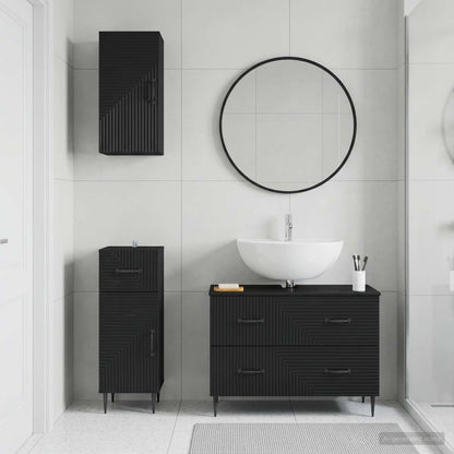 3 Piece Bathroom Cabinet Set HAARLEM Black Engineered Wood