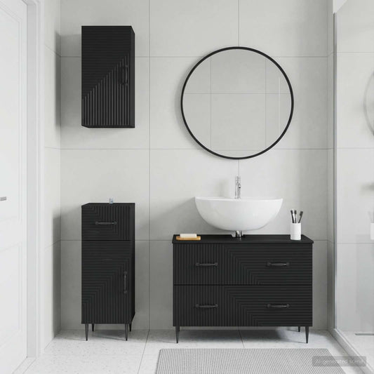 3 Piece Bathroom Cabinet Set HAARLEM Black Engineered Wood