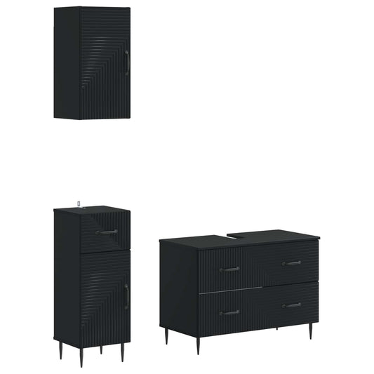 3 Piece Bathroom Cabinet Set HAARLEM Black Engineered Wood