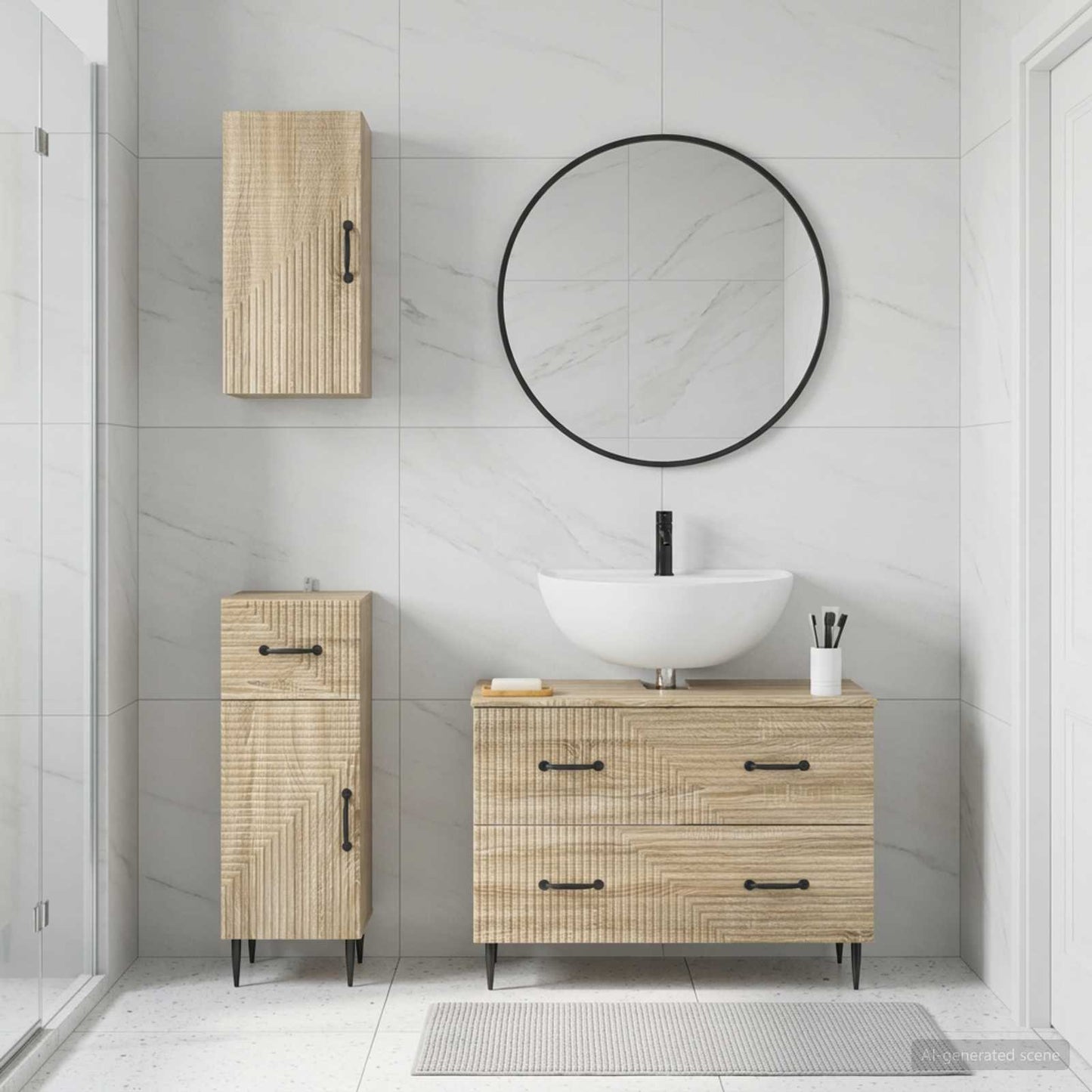 3 Piece Bathroom Cabinet Set HAARLEM Sonoma Oak Engineered Wood