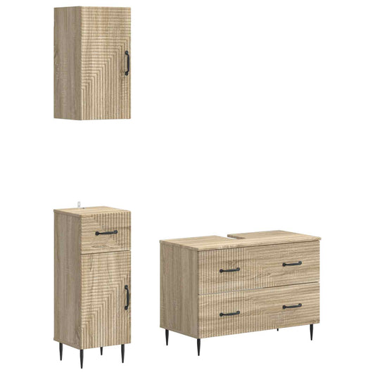 3 Piece Bathroom Cabinet Set HAARLEM Sonoma Oak Engineered Wood
