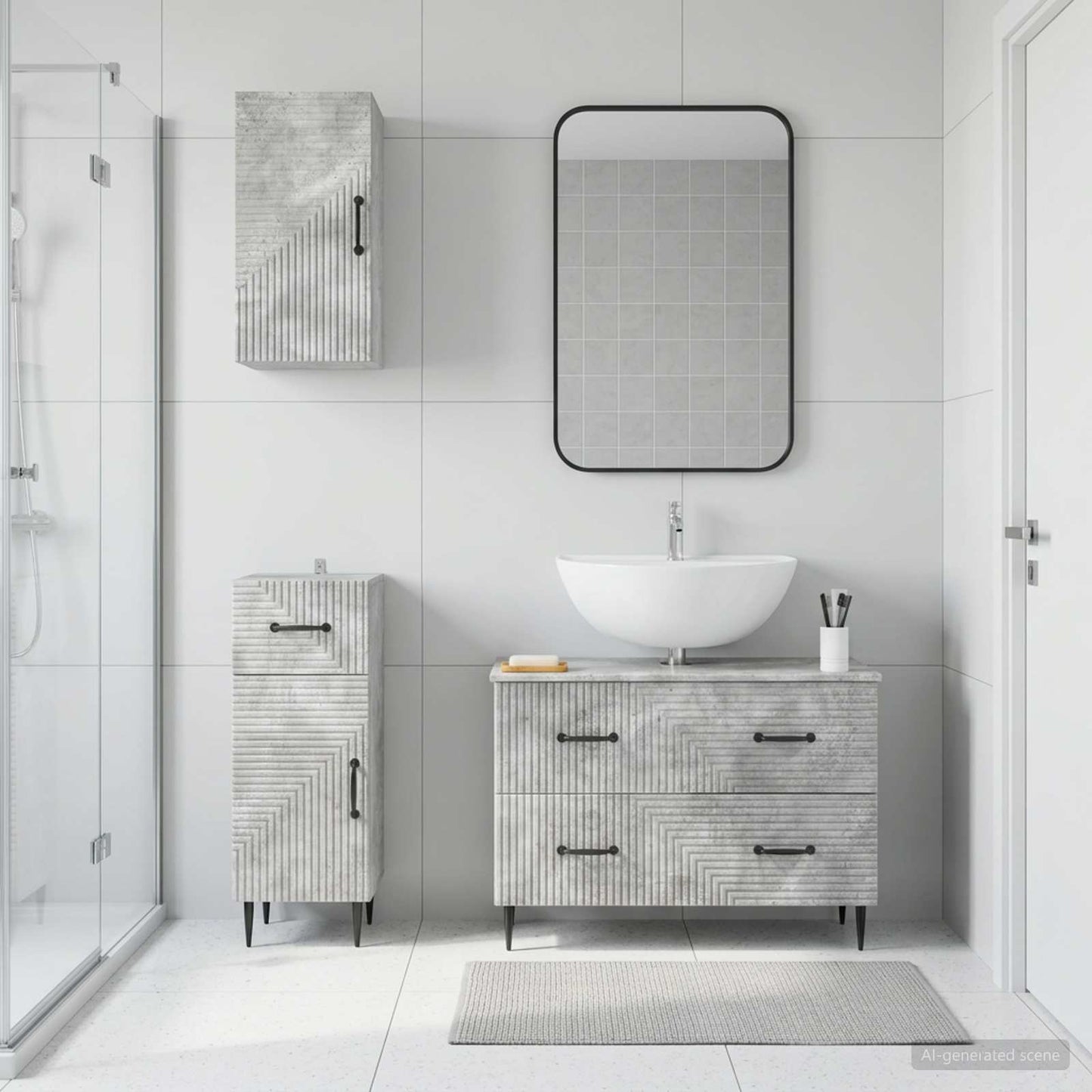 3 Piece Bathroom Cabinet Set HAARLEM Concrete Grey