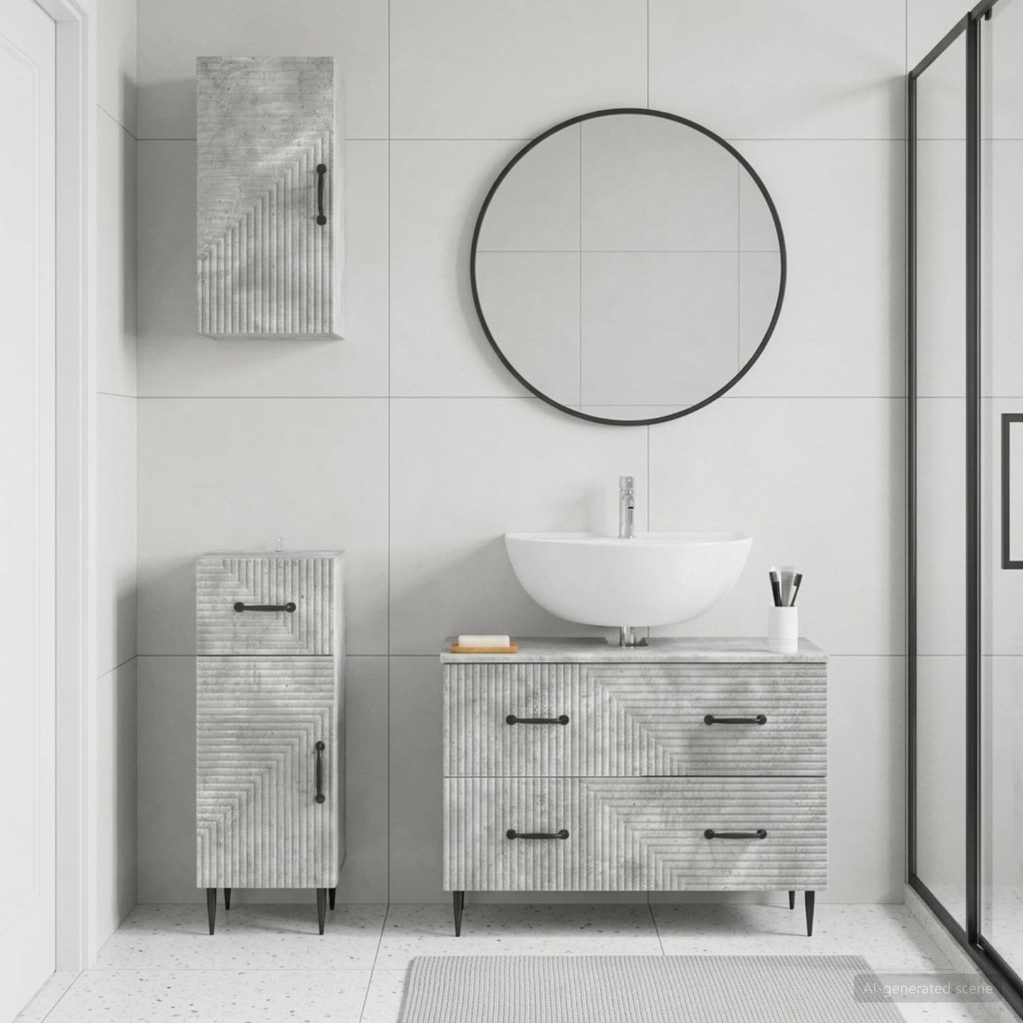 3 Piece Bathroom Cabinet Set HAARLEM Concrete Grey