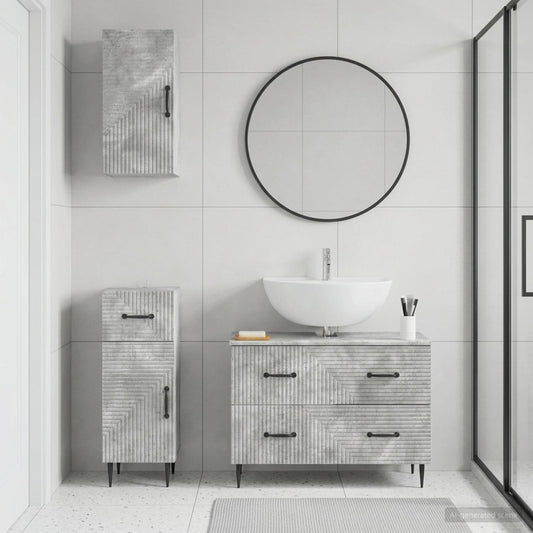 3 Piece Bathroom Cabinet Set HAARLEM Concrete Grey