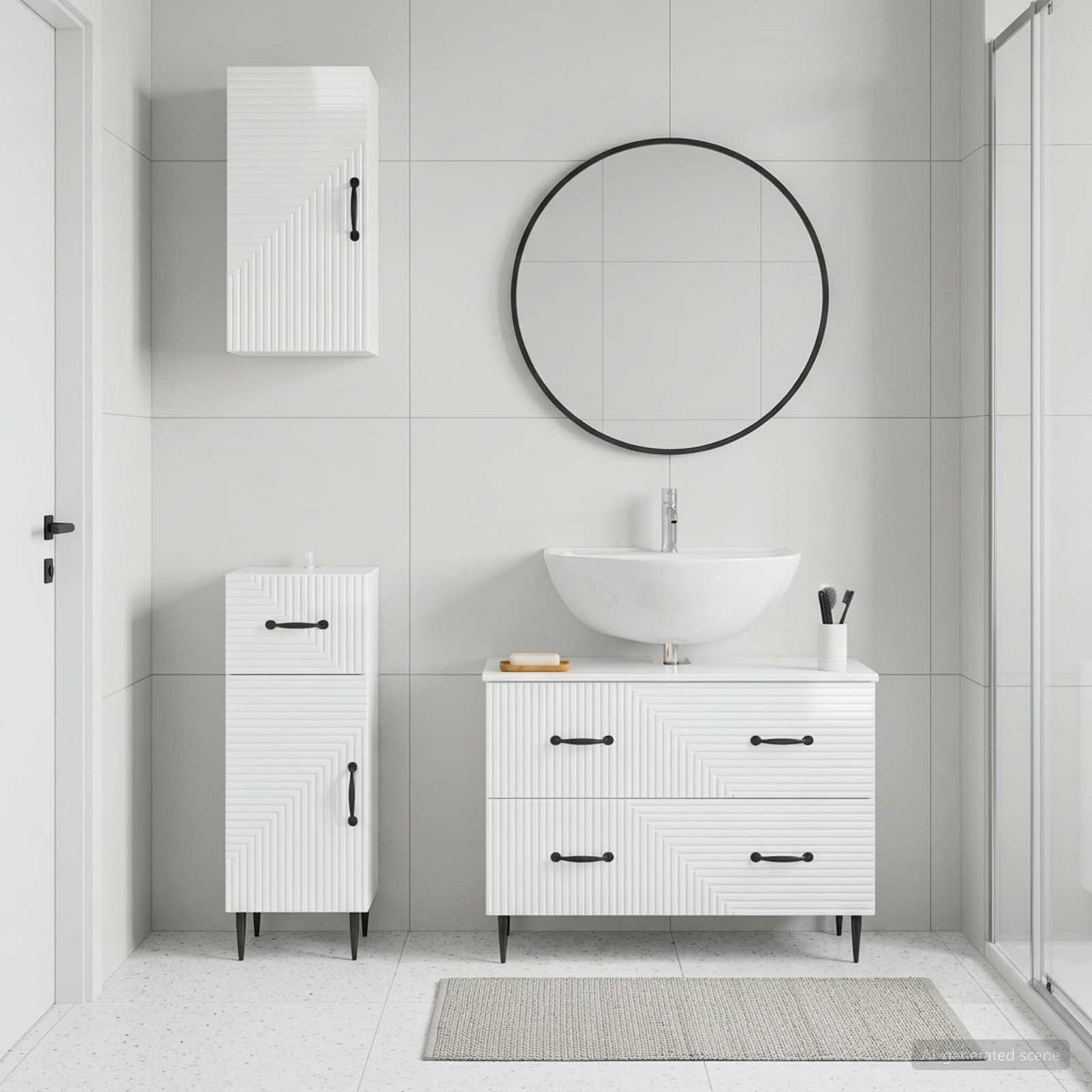 3 Piece Bathroom Cabinet Set HAARLEM High Gloss White