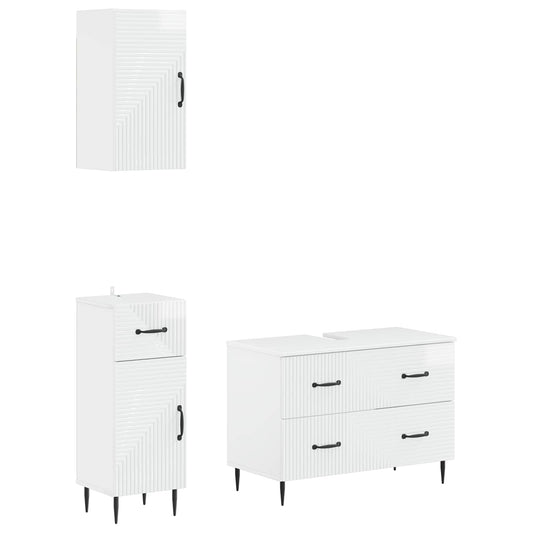 3 Piece Bathroom Cabinet Set HAARLEM High Gloss White