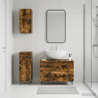 3 Piece Bathroom Cabinet Set HAARLEM Smoked Oak Engineered Wood