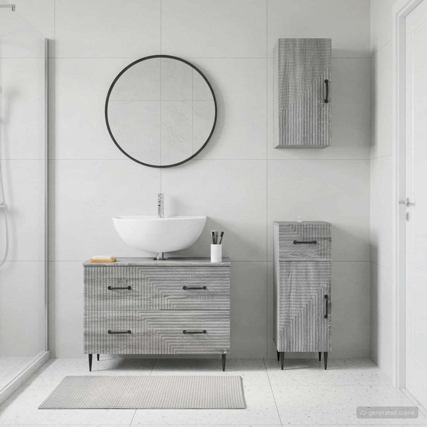 3 Piece Bathroom Cabinet Set HAARLEM Grey Sonoma