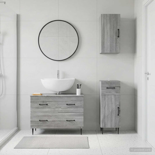 3 Piece Bathroom Cabinet Set HAARLEM Grey Sonoma