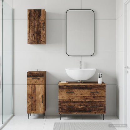 3 Piece Bathroom Cabinet Set HAARLEM Old Wood Engineered Wood
