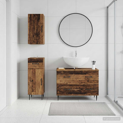 3 Piece Bathroom Cabinet Set HAARLEM Old Wood Engineered Wood