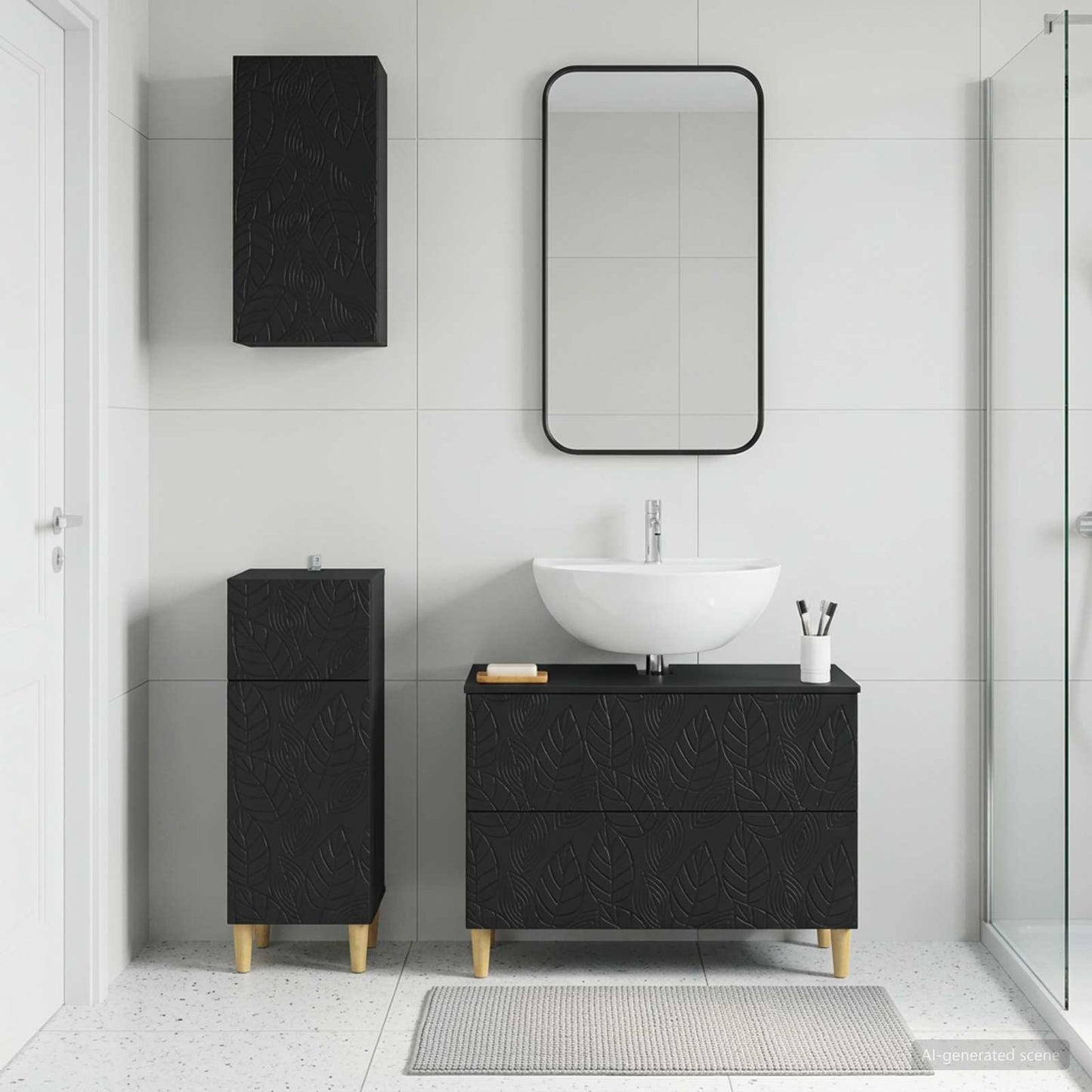 3 Piece Bathroom Cabinet Set DELFT Black Engineered Wood