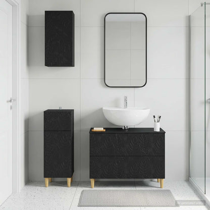 3 Piece Bathroom Cabinet Set DELFT Black Engineered Wood