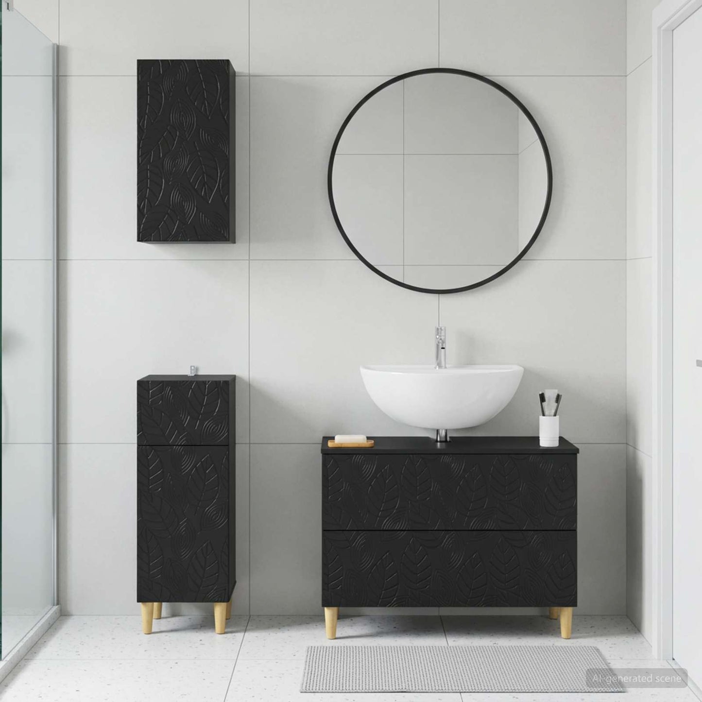 3 Piece Bathroom Cabinet Set DELFT Black Engineered Wood