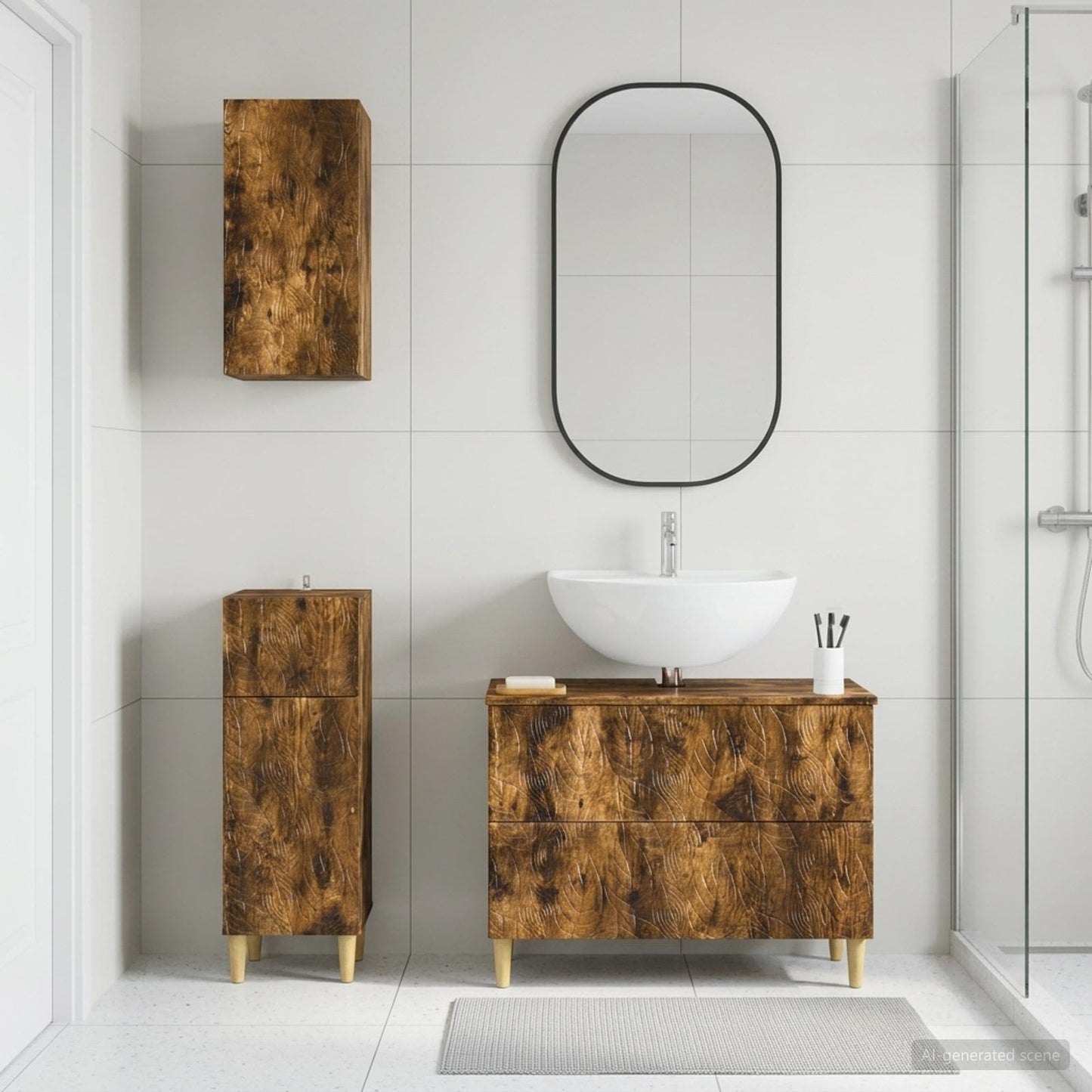 3 Piece Bathroom Cabinet Set DELFT Smoked Oak Engineered Wood