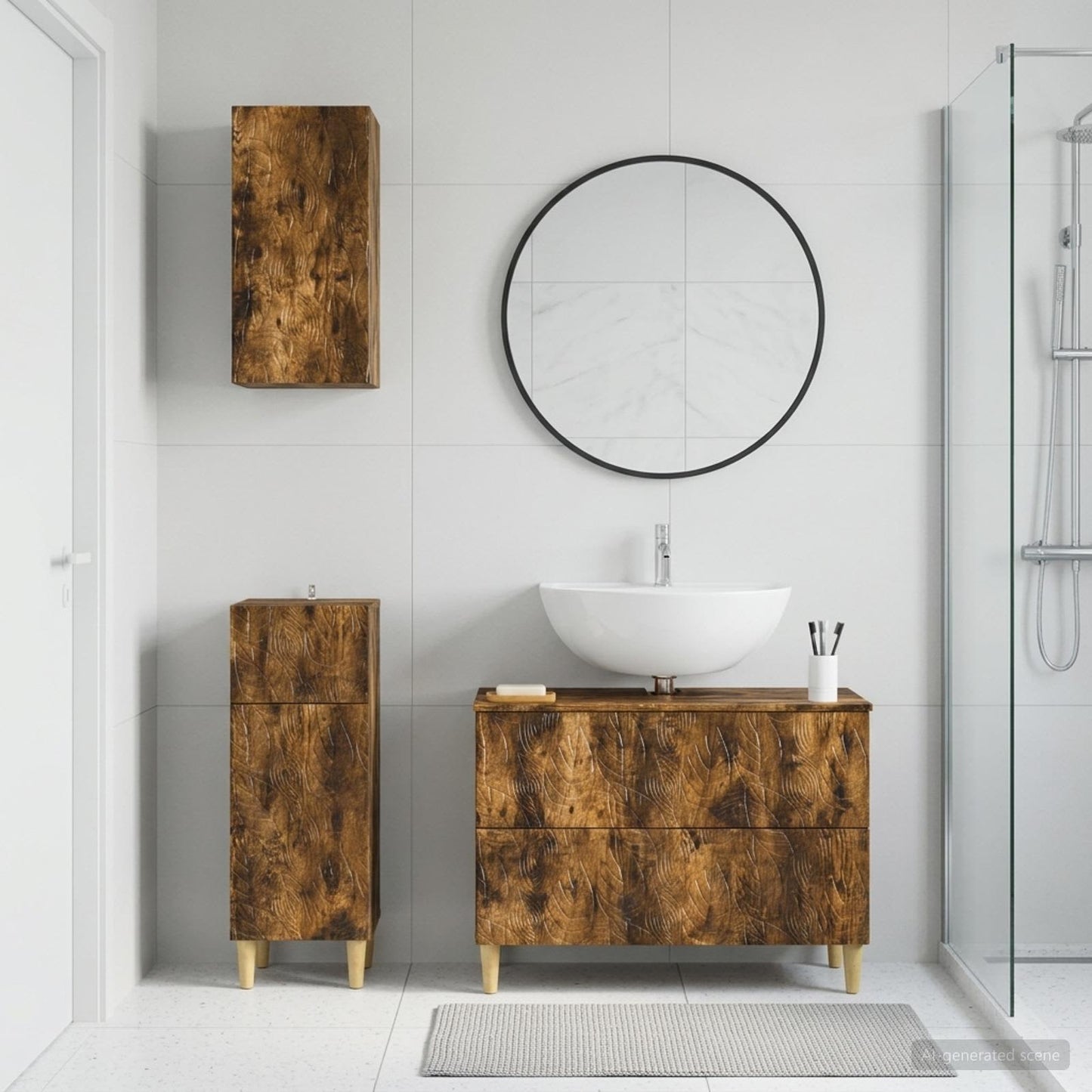 3 Piece Bathroom Cabinet Set DELFT Smoked Oak Engineered Wood
