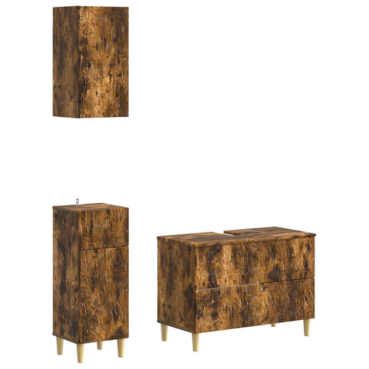3 Piece Bathroom Cabinet Set DELFT Smoked Oak Engineered Wood