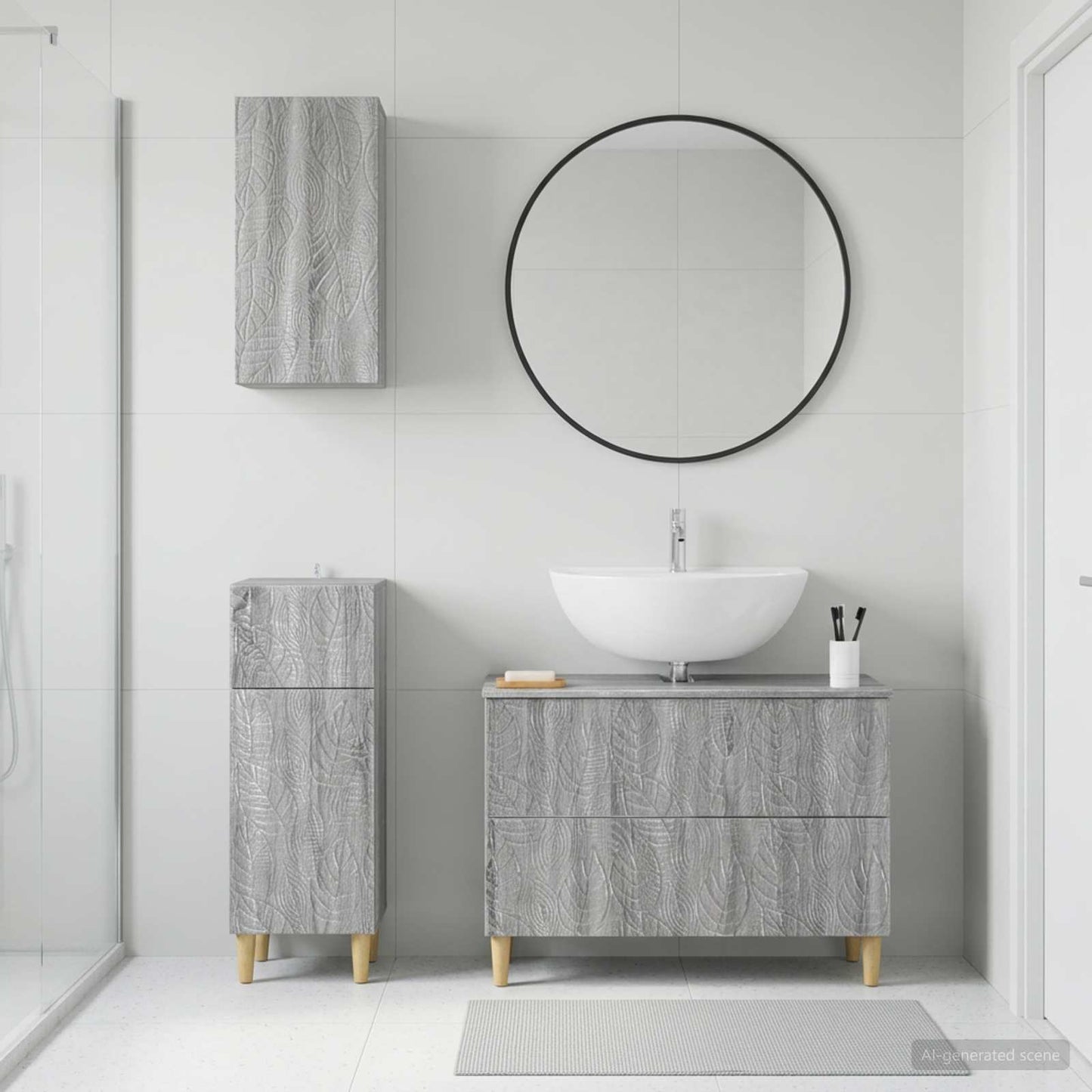 3 Piece Bathroom Cabinet Set DELFT Grey Sonoma Engineered Wood