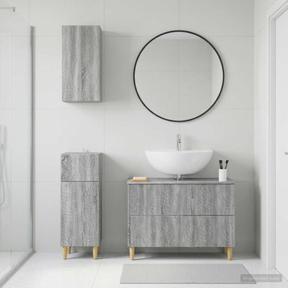 3 Piece Bathroom Cabinet Set DELFT Grey Sonoma Engineered Wood