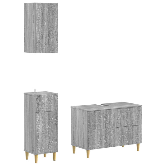 3 Piece Bathroom Cabinet Set DELFT Grey Sonoma Engineered Wood
