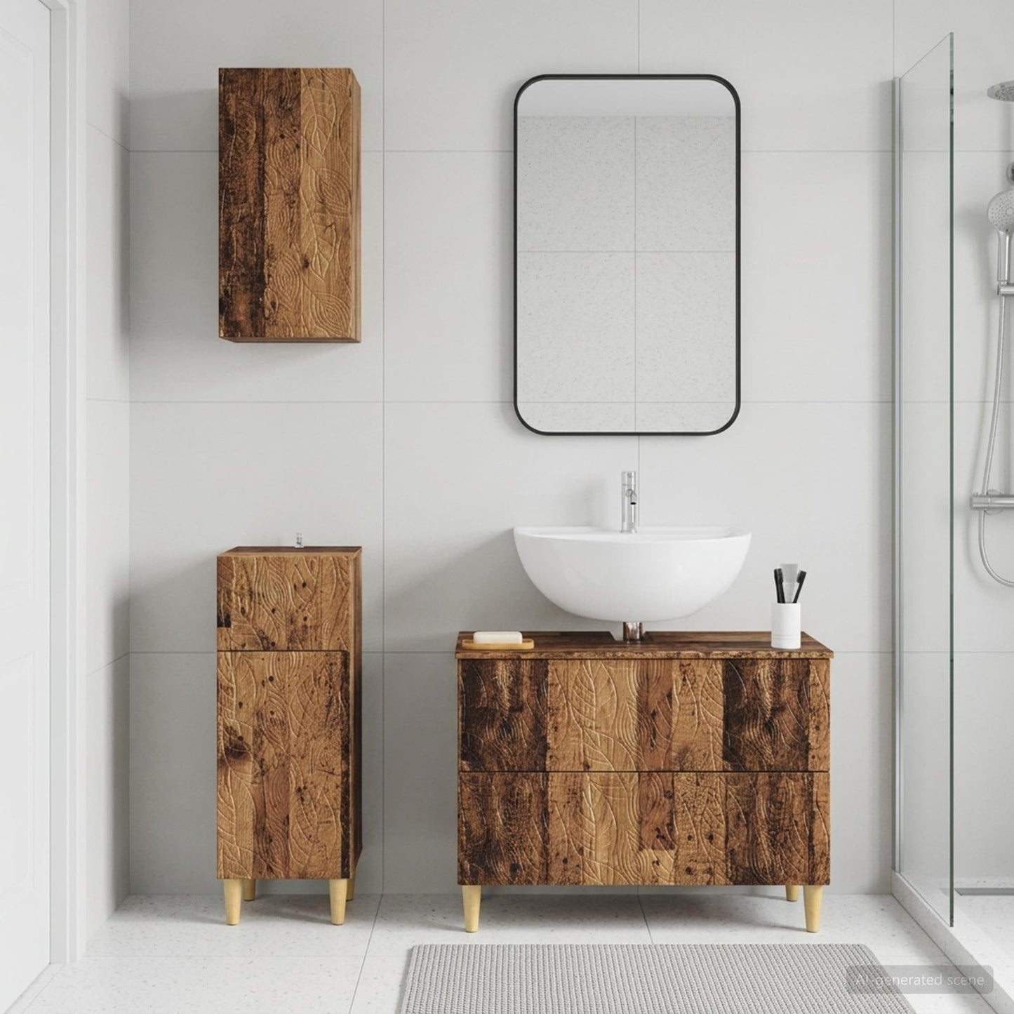 3 Piece Bathroom Cabinet Set DELFT Old Wood Engineered Wood
