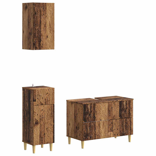 3 Piece Bathroom Cabinet Set DELFT Old Wood Engineered Wood