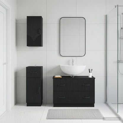 3 Piece Bathroom Cabinet Set HOORN Black Engineered Wood