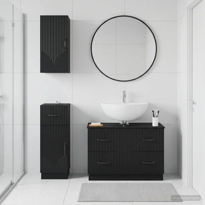 3 Piece Bathroom Cabinet Set HOORN Black Engineered Wood