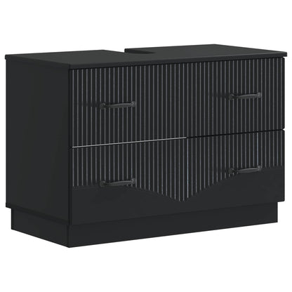 3 Piece Bathroom Cabinet Set HOORN Black Engineered Wood